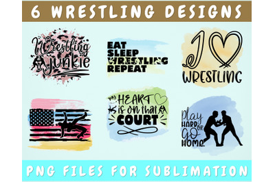 Wrestling Sublimation Designs Bundle, 6 Wrestling Quotes PNG Files