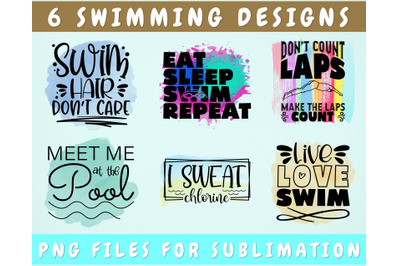 Swimming Sublimation Designs Bundle, 6 Swimming Quotes PNG Files