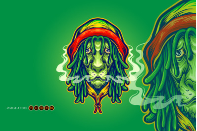 Head Rasta lion weed smoke Mascot Illustrations