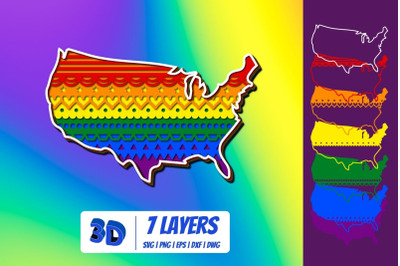 3D Pride Map of USA SVG