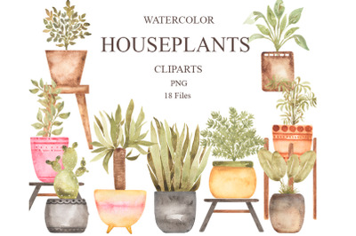 Watercolor Houseplants clipart set