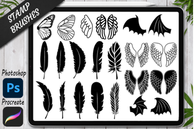 Feather Stamps Brushes for Procreate and Photoshop. Wing, Angel Wings.