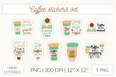 Coffee stickers. Funny coffee quotes sticker pack