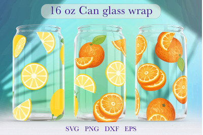Citrus 16oz Glass Can Wrap SVG Libbey Can Glass Full Wrap