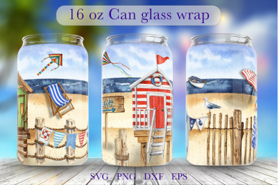 Summer libbey glass can wrap PNG design Beach sublimation