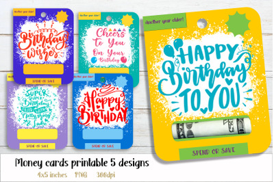 Happy Birthday Money Card PNG 10 Designs Printable gift card
