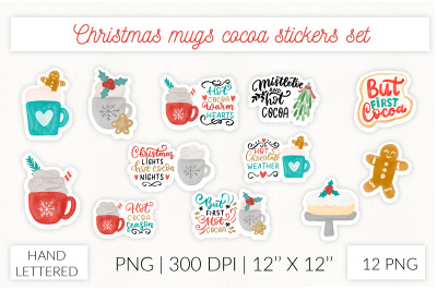 Christmas mugs stickers. Hot cocoa quotes sticker pack