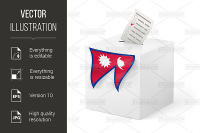 Ballot box with voicing paper. Nepal