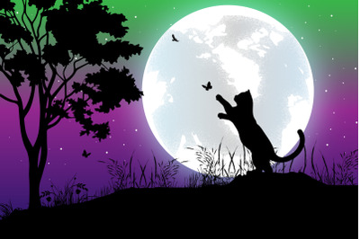 cute cat and moon silhouette