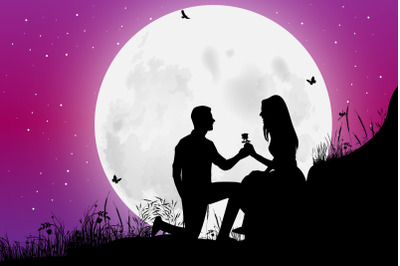 cute couple fall in love silhouette