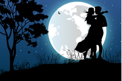 cute couple fall in love silhouette