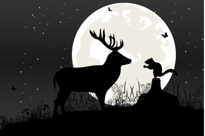 cute deer and squirrel silhouette