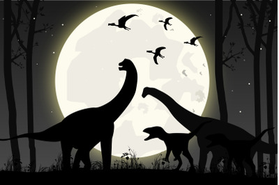 cute dinosaur and moon silhouette