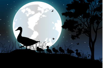 cute duck and moon silhouette