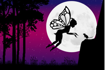 cute fairy and mouse silhouette