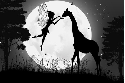 cute fairy and giraffe silhouette