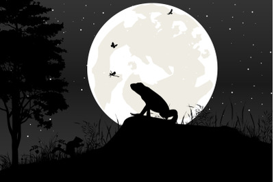 cute frog and moon silhouette