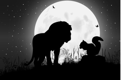 cute squirrel and lion silhouette