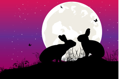 cute rabbit and moon silhouette