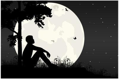 cute man and moon silhouette