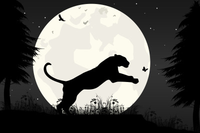 cute tiger and moon silhouette