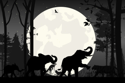 cute animal and moon silhouette