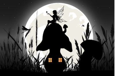 cute fairy and butterfly silhouette