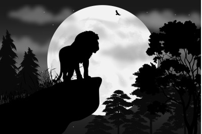 cute lion and moon silhouette