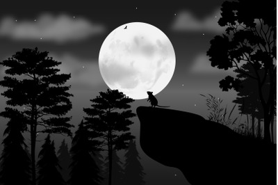 cute mouse and moon silhouette