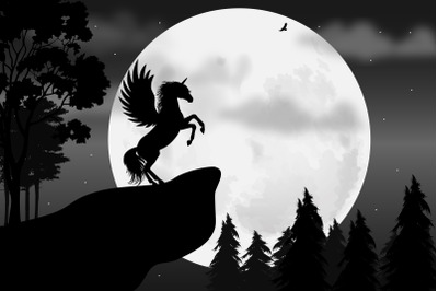 cute unicorn and moon silhouette