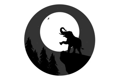 cute elephant and moon silhouette