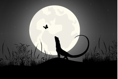 cute lizard and moon silhouette