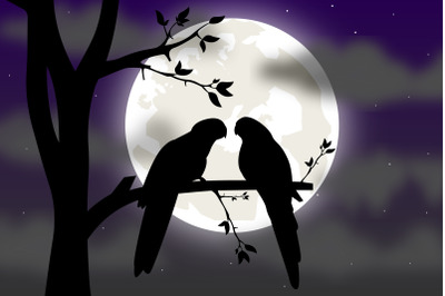 cute bird and moon silhouette