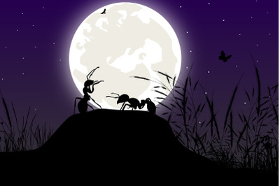 cute ant and moon silhouette