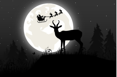 cute deer and moon silhouette
