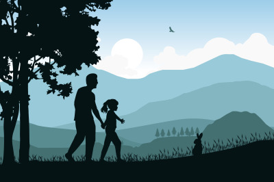 cute father and dughter silhouette