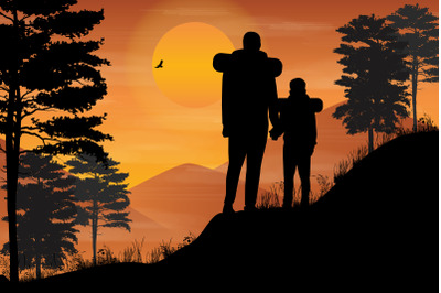 cute father and son silhouette