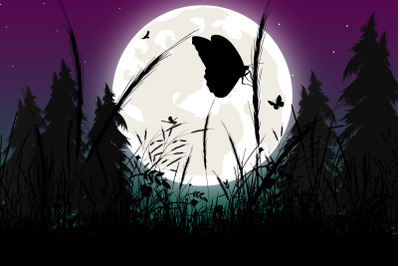 cute butterfly and moon silhouette