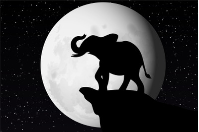 cute elephant and moon silhouette