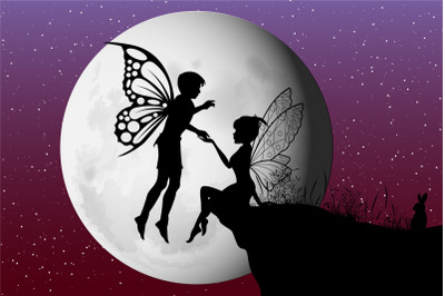 cute fairy and moon silhouette