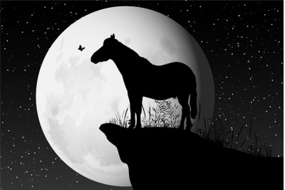 cute horse and moon silhouette
