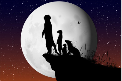 cute meerkat and moon silhouette
