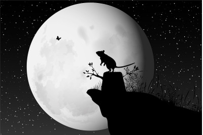 cute mouse  and moon silhouette
