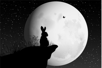cute rabbit and moon silhouette