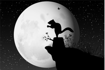 cute squirrel and moon silhouette