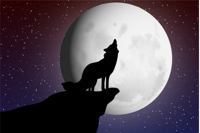 cute wolf  and moon silhouette