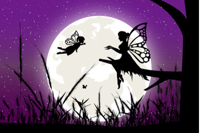 cute fairy and moon silhouette