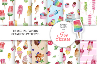 Ice Cream Watercolor Digital Paper