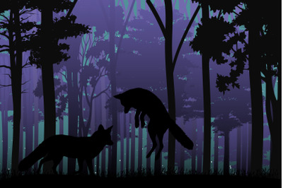 cute wolf in jungle silhouette