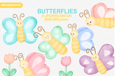 Watercolor cute butterfly clipart